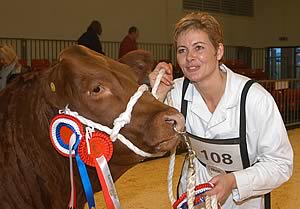 2004 Supreme Beef Champion, Mistique, a  14 month old-Limousin Cross heifer,  shown by Sharon Sellers 