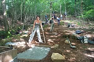 Volunteers building a footpath