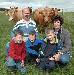 Douglas and Lorna Greenshsields with John, Robert and Andrew and some of their purebred Stabiliser cows