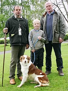 Tony Birkett, right, with Jess, top-priced dog at Skipton, and buyer Maurice Gregory.