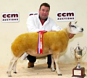 Andrew Bishop with his Beltex Sheep Society 2010 Skipton supreme champion.