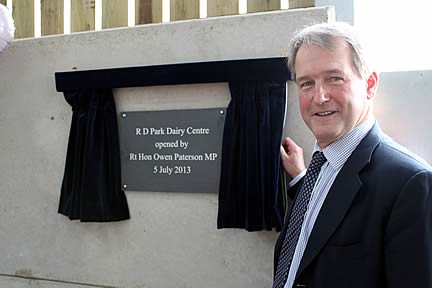 Rt Hon Owen Paterson MP performing the official opening of the RD Park Dairy Centre at Walford College