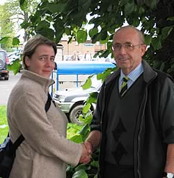 Stephanie Matheson is welcomed to the Society by chairman, Jim Fleming.