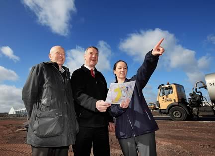 Guild of Agricultural Journalists visit the new Balmoral Park at the Maze, currently being prepared for this year's Balmoral Show which takes place on May 15-17. Tom Morrow, Guild of Agricultural Journalists, Colin McDonald, RUAS chief executive, and Tracy O'Toole, RUAS marketing executive, view the work in progress at Balmoral Park. Picture: Cliff Donaldson