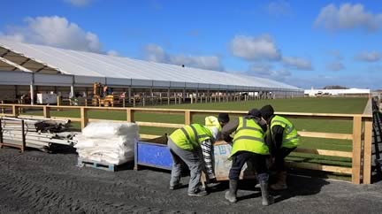 Work continues at Balmoral Park to get the new cattle lawn and cattle shed ready in time for this year's Balmoral Show. Picture: Cliff Donaldson