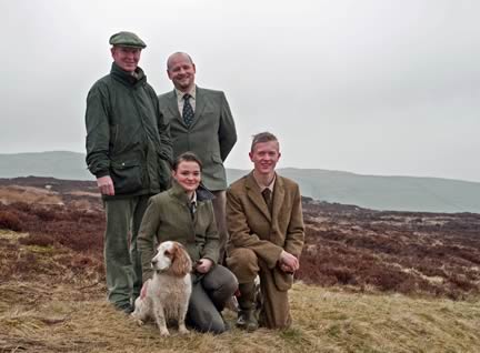 Robert Benson, Chairman of the Moorland Association and Sporting Manager of Lonsdale Estates with Wes Johnson, Principal, Newton Rigg College and students Annie Helliwell of Northumberland and Adam Gledhill from Barnsley on the moorland at Shap.