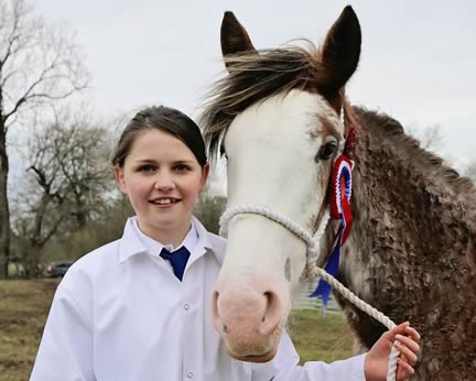 Lyndsay Adamson with Clydesdale horse, Glebeview Emma