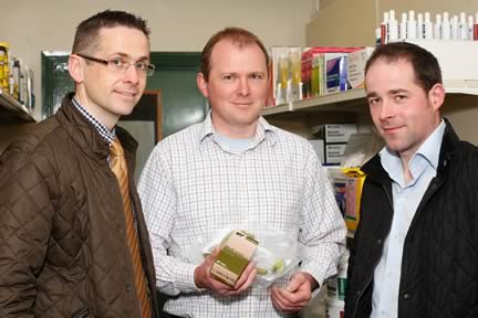 Ballyholland suckler herd owner Stephen McConville, right, with Brian Doyle, centre, Clanrye Veterinary Clinic and Brendan McVeigh, MSD Animal Health discussing threats to stock after turnout.