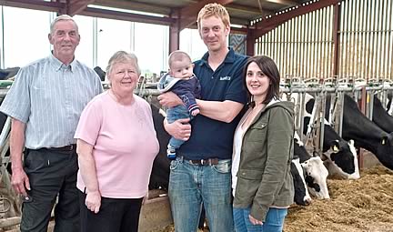 l to r Harry, Margaret, David with baby Matthew and Louise inside new cubicle housing
