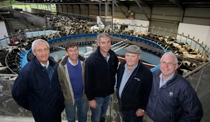 Thomas and William Steele are, from left, James Campbell, AgriSearch chairman, Peter Conway and Drew McConnell, AgriSearch dairy advisory committee