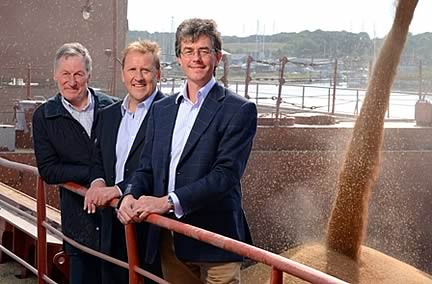 Watching a coaster being loaded with 3000 tonnes of soft wheat this week were Paul Agazarian (Left), ADM Direct, Mark Ringrose (Centre), Trading Manager, ADM Milling and Richard Anscombe