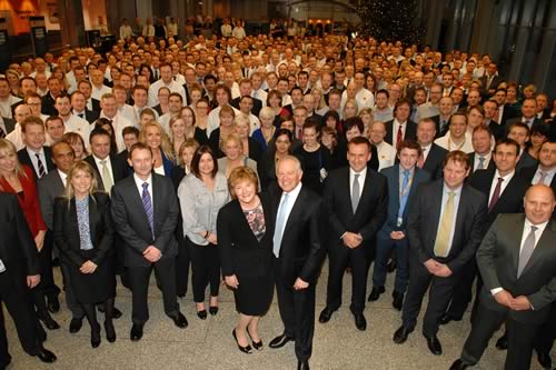JCB CEO, Alan Blake (Centre) with his wife Diane at his retirement presentation