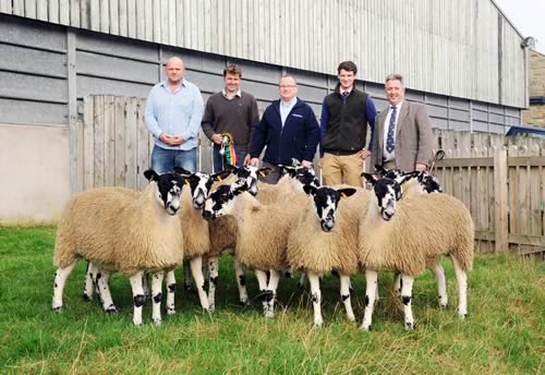 Pictured with the champion pen of ten Mule gimmer lambs at the second NEMSA highlight are, from left, Chris Pearson, of Pearson Farm Supplies, champion Robin Booth, Armstrong Watson’s Jonathan York, and co-judges Henry Hunt and Andrew Geary.