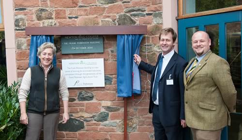 Liz Philip, Executive Principal, David Gardner of the Frank Parkinson Trust and Wes Johnson Principal, Newton Rigg College at the official opening of the new college's new agriculture hub, the Frank Parkinson Building.