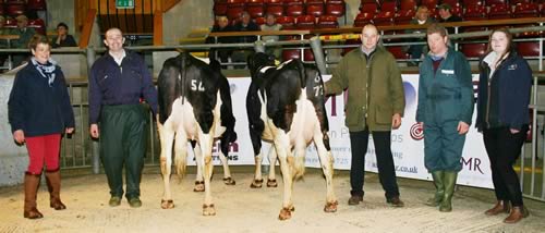Pictured with the principals in the Skipton ring after the main March Craven Dairy Auction are, from left, Helen Whittaker, of NMR, reserve champion Robin Jennings, judge Frank Wrathall, champion Peter Baul and Megan Thomas, of Shepherd Agri.