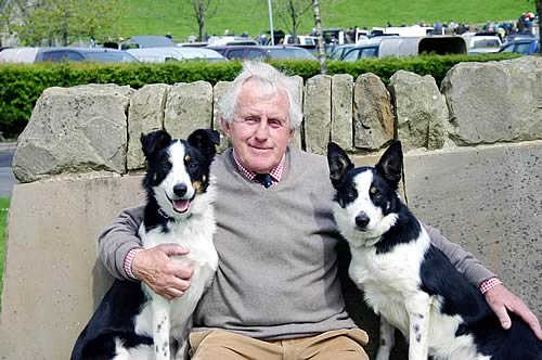 John Bell with his two top-performing litter sisters at Skipton, the 4,250gns Groesfaen Fern, left, and Groesfaen Bracken, who sold for 3,400gns.
