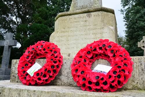 Family wreaths on Oswald Bamfords memorial