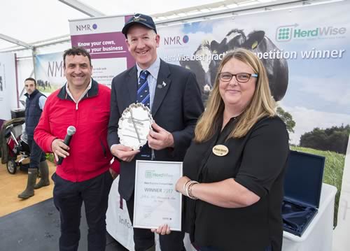 Winner of the 2017 HerdWise best Practice Award for Johne's Disease control Tim Downes flanked by award judges Lyndon Edwards and Karen Bond